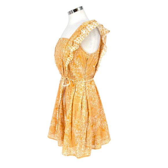 French Connection Adena Floral Metallic Ruffle Dress in Oak Bluff Yellow Size 6 - Picture 4 of 10